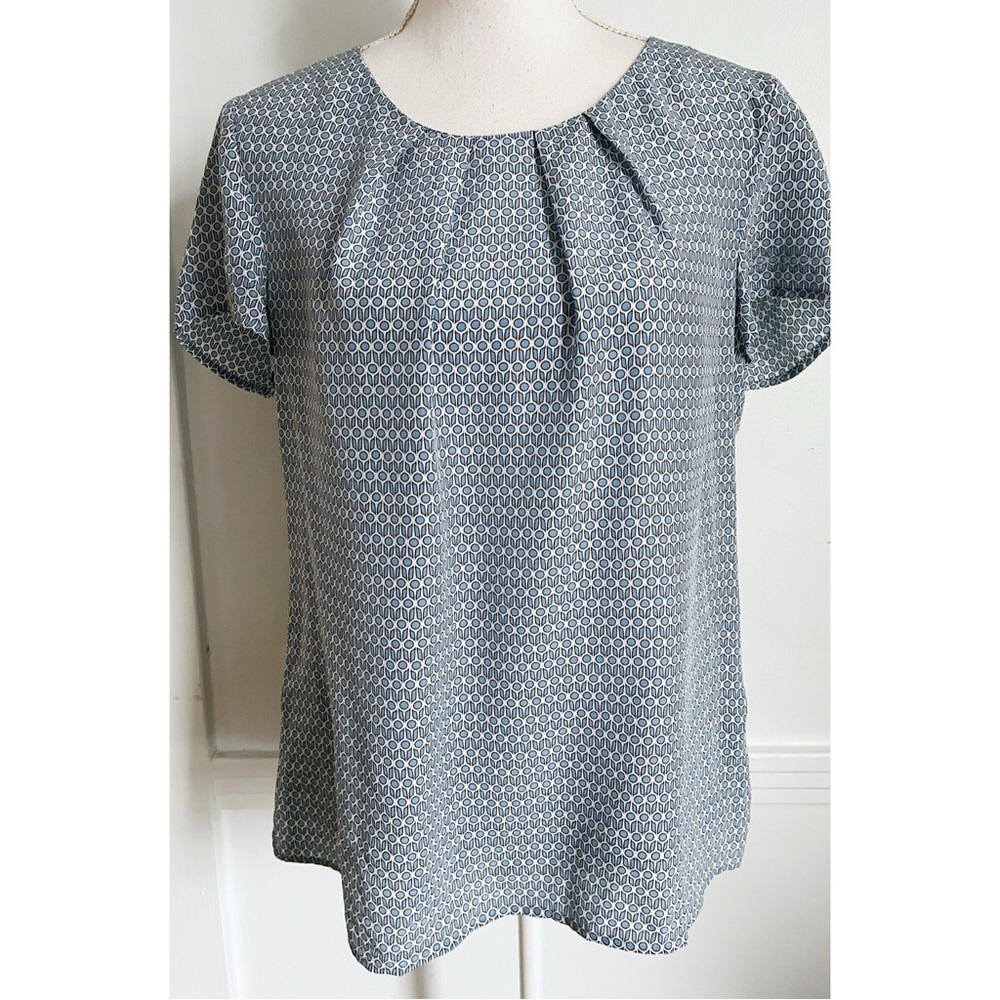 Talbots • Blue Patterned 100% Silk Blouse - image 1